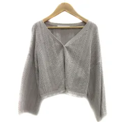ミスティウーマン mysty woman ニットカーディガン ショート丈 Vネック ケーブル編み オーバーサイズ F ライトグレージュ /YS34 ■MO
