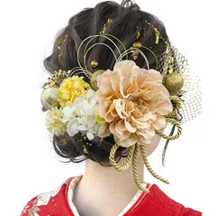 [JZOON] 成人式 髪飾り【10色展開】 ドライフラワー ダリア あじさい かすみ草 造花飾り ヘアアクセサリー 和玉 赤 ゴールド 水引 ヘッドパーツ 振袖 着物 卒業式 七五三 浴衣 袴 結婚式用 手作り 専用ケース付き Y3332 シャンパン