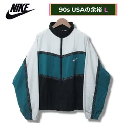 ナイキ NIKE ナイロンジャケット L 90s USA製 ホワイト×グリーン×ブラック ロゴ刺繍 スウッシュ ヴィンテージ Vintage オーバーサイズ ビッグシルエット ゆるだぼ ストリート Y2K スポーツミックス 古着 K10200