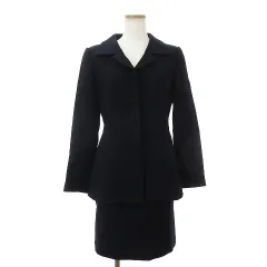 バレンシアガ BALENCIAGA 美品 セットアップ スーツ テーラードジャケット シングル 4B 比翼 スカート ひざ丈 ウール 無地 紺 ネイビー 38のサムネイル