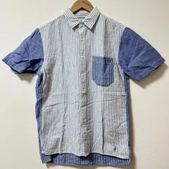 (^w^)b UNIQLO x J.W.ANDERSON HEMP 麻 58% 綿 42% マルチパターン 半袖シャツ 白系 青系 ストライプ メンズ M ラミー リネン ヘンプ コットン