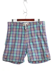 【お得なクーポン配布中!】 90s ポロ ラルフローレン チェック ショートパンツ メンズ L 90年代 オールド スイム ショーツ 水陸両用 ナイロン コットン 短パン 海パン