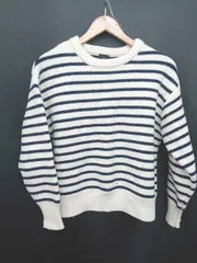 ■ ⊆ IENA イエナ ボーダー柄 ウール 長袖 ニット サイズ38 ネイビー系 レディース E  【1507100010148】