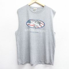 L/古着 ノースリーブ ビンテージ Tシャツ メンズ 00s バスプロショップス 魚 クルーネック グレー 霜降り 25jul07 中古