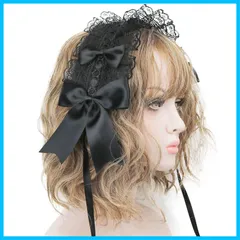 【在庫処分】ヘッドドレス ロリータ ゴスロリ 髪飾り ヘアアクセサリー カチューシャ Sitengle レース リボン 蝶結び ヘアクリップ付き かわいい キュート メイドカフェ lolita 多色選択 (黒)