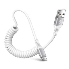 【迅速発送】iPhone 15充電ケーブル USB Type Cケーブル コイル型 0.4mから1.5mまで 伸びる QC3.0 急速充電 タイプC ケーブル 高速データ転送 最大3A USB-A to USB-C ケーブル TPU素材 高耐久 伸縮自在 iP