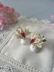 ミニ鶴ピアス　イヤリング　つまみ細工　No.06