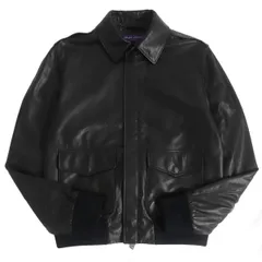 極美品□RALPH LAUREN/ラルフローレン パープルレーベル ラムスキン ダブルジップ レザーブルゾンジャケット ブラック M イタリア製 正規品のサムネイル