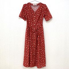 トランテアンソンドゥモード 31 Sons de mode ★落ち着き感のあるフレアワンピース★ 小花柄デシンワンピーデシンワンピース 【36】 S相当 レッド 赤 総柄 【1枚でさらりと着れる】