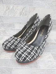 ◇ ⊇ grandfleur グランドフルール ツイード調 ヒール パンプス サイズ22.5cm ブラック ホワイト系 レディース E  【1507160016289】