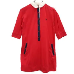 バーバリーブルーレーベル 五分袖 ロゴ刺繍 ワンピース 38 赤×紺 BURBERRY BLUE LABEL 三陽商会 レディース 【中古】  【230527】