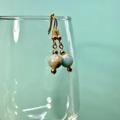 インプレッションストーン  一粒フックピアス 8mm （ゴールド） イヤリング 樹脂ピアス パワーストーン  ハンドメイド ◆