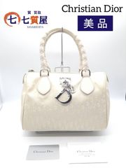 【美品】Christian Dior クリスチャンディオール Dior ディオール トロッター アイボリー×シルバー金具 ボストン ハンドバッグ DIORチャーム