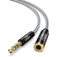 AUX ケーブル,CableCreation 3.5mm オーディオケーブル 3極/TRS イヤホン延長ケーブル オス-メス Hi-Fi音質再生 高耐久性ナイロン編み 24K金メッキコネクタ ブラック 0.9M