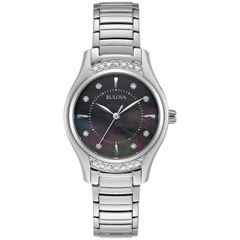 Bulova Women's Classic Stainless Steel Diamond Accent Black Mother-of-Pearl Bracelet Watch - Free Shipping