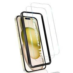 iPhone 15 Plus ガラスフィルム iPhone15 Plus用 保護フィルム 6.7inch 対応 強化ガラス 高透過率 硬度9H 気泡ゼロ 耐衝撃 飛散防止 高感度 ガイド枠付き 貼付簡単 アイフォン 15 Plus 対応【2枚入り】
