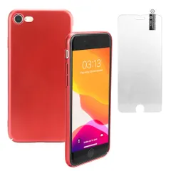 iPhoneSE/7/8対応 スマホケース 指紋防止 耐衝撃性 薄い 傷防止 ガラスフィルム付属 4.7インチ対応 (レッド) [レッド]