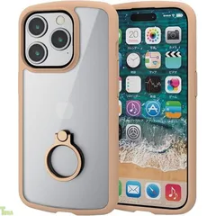 エレコム iPhone15 Pro ケース TOUGH SLIM LITE リング付き 耐衝撃 衝撃吸収 薄型 軽量 ストラップシート付き ストラップホール付き カフェオレ PM-A23CTSLFCRBE1