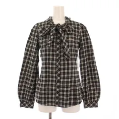 バーバリーブルーレーベル BURBERRY BLUE LABEL ボウタイシャツ ブラウス 長袖 ロゴ 刺繍 チェック柄 リボン 38 黒 ブラック /BB