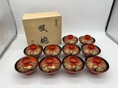 会津漆塗り 高級漆器お吸い椀 5客セット 4寸 金虫柄