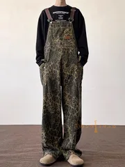 ーバーオール メンズ 豹柄 ワイドパンツ デニムパンツ ビッグパンツ ロングパンツ 豹柄 パンツ大きいサイズ 作業着 サロペット ゆったり カジュアル おしゃれ ユニセックス yashang03