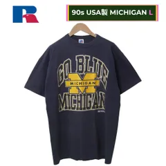 ラッセル Tシャツ L ネイビー 90s USA製 ラッセルアスレチック  RUSSELL ATHLETIC ヴィンテージ Vintage MICHIGAN ミシガン カレッジ ダブルステッチ 00s ゆるだぼ Y2K ストリート アメカジ 古着 R602