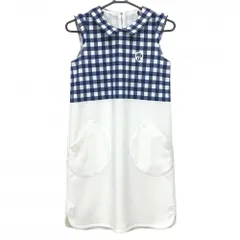 ★SALE価格★【美品】パーリーゲイツ ノースリーブワンピース 白×ネイビー 上部ギンガムチェック レディース 0(S) ゴルフウェア PEARLY GATES