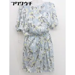 ◇ JUSGLITTY 総柄 バックボタン 五分袖 ミニ タイト ワンピース サイズ 1 ブルー グレー マルチ レディース  【1108260003126】