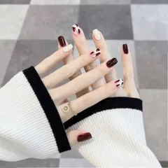 【在庫セール】レッド レオパードネイル 爪飾り ネイルチップ 偽の爪 披露宴 パーティー 短い 二次会 入学式 卒業式 24枚セット 入園式 成人式