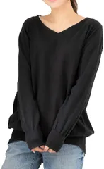 Sakoiyu(サコイユ) ゆったり 綿100% ニット ワイド リブ プルオーバー セーター Vネック レディース( ブラック,  4L-5L)