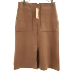 未使用 キュー ミモレ丈 フリース タイトスカート 2 ブラウン Q レディース