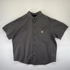 古着 カーハート Carhartt 半袖 ワークシャツ ダック地 ワンポイントロゴ ボタンダウン 大きいサイズ XXXL  グレー メンズ