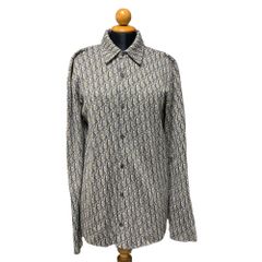 ◆中古品◆ディオール dior homme オブリーク コットン シャツ XXS メンズ グレー×ブラウン 023M550AT099 Q88887NB