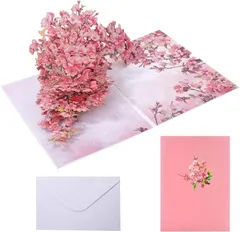 Sweet Plus 立体 グリーディング カード メッセージカード 飛び出す ポップアップ 3D 手紙 お祝い 寄せ書き 誕生日 記念日(桃)