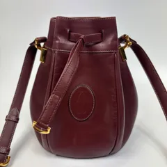 Cartier カルティエ ヴィンテージ マストライン ロゴ レザー 本革 巾着 ショルダーバッグ レディース ポシェット サコッシュ ボルドー 赤