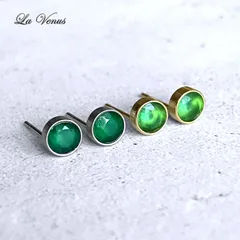 ✴︎つけっぱなしOK✴︎ 天然 グリーンオニキス 一粒 ベゼルピアス 4mm 316 サージカルステンレス 金属アレルギー対応 両耳用 ペア【5月 誕生石】