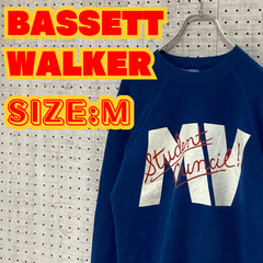 【ヴィンテージ】BASSETT-WALKER　90's　スウェット　フロントプリント　M　ブルー　US古着　MTSW2310-131