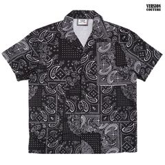 VERSION COUTURE PAISLEY S/S OPEN SHIRTS【BLACK】(メンズ 大きいサイズ 服 シャツ ボタンシャツ ペイズリー バンダナ BANDANA 半袖 ショートスリーブ 柄シャツ)