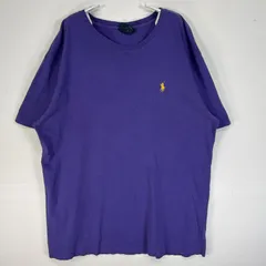 古着 90's/90年代 ポロバイラルフローレン Polo by Ralph Lauren 半袖Tシャツ ロゴ 刺繍 シングルステッチ クルーネック M  パープル 無地 メンズ