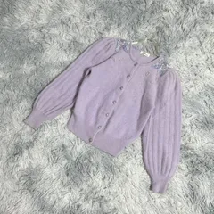 【希少！】カーディガン  ボリューム袖  ビジュー  (F)  ガーリー  レトロ  レディース  レディース  紫系  パープル【送料無料】