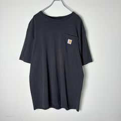 【M】USA古着 カーハート Carhartt Tシャツ ポケット付き ワンポイント 肉厚 ブラック オーバーサイズ