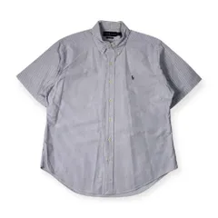 90s 00s Ralph Lauren ラルフローレン CLASSIC FIT ストライプ BD ボタンダウン オックスフォード 半袖シャツ LL/水色系 メンズ オールド インパクト21