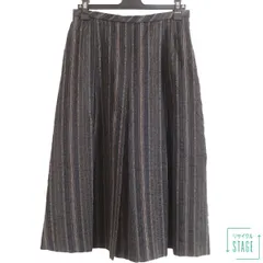 レリアン★さらりサッカー生地　ストライプ　プリーツデザイン膝丈スカート サイズ11　黒系 *z6677