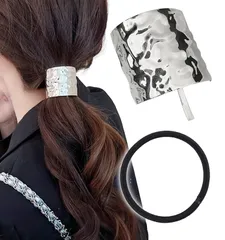 [Herbeluemily] ポニーフック 髪飾り メタル ヘアゴム ヘアタイ ヘアカフ バレッタ ヘアクリップ 髪留め シルバー [シルバー]