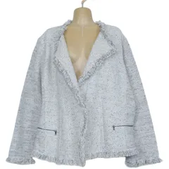 【美品！】NIC+ZOE★エレガントなフリンジデザイン♪爽やかコットン ツイード調 ジャケット 春秋 白×グレー系 大きいサイズUS2X z899s