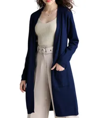 [Dep Club] エレガント×気軽さ ロングカーディガン レディース 薄手 ニット カーディガン ロング丈 ポケット 無地 大きいサイズ ゆったり 春 秋 冬 春秋 秋冬 春服 服 (ネイビー) [ネイビー] [Free Size]