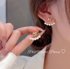 ゴールドハート ♡ 5連パール ピアス 韓国 インポート