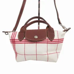  LONGCHAMP ロンシャン ル プリアージュ エナジー XS チェック柄 ミニバッグ 2WAY キャンバス ホワイト レッド レディース 【中古】