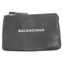 BALENCIAGA (バレンシアガ) ロゴプリント エブリデイ ミニレザーポーチ M クラッチバッグ ブラック 492465のサムネイル