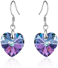 CHLOEOS ピアス レディース 人気 華奢 ハート フックピアス 元素採用 揺れる シルバー925純銀 ロングピアス 金属アレルギー対応( パープル)